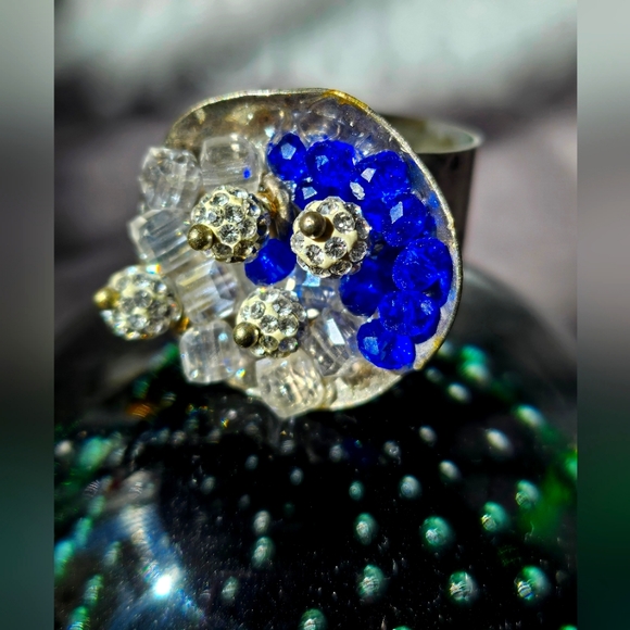 Brutalist rings 1990 with blue crystals - Picture 1 of 8